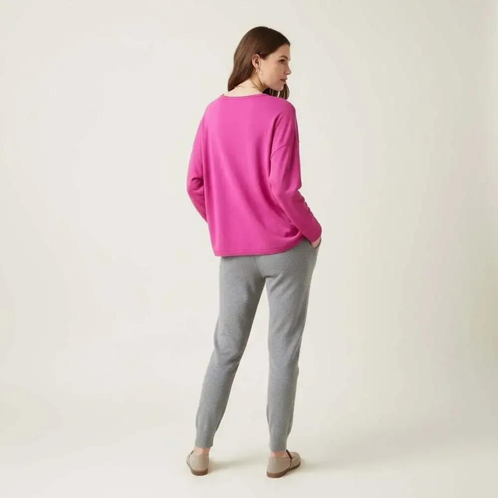 Eileen Fisher Magenta Boxy Pullover Top Large TENCEL Lyocell Crew Neck